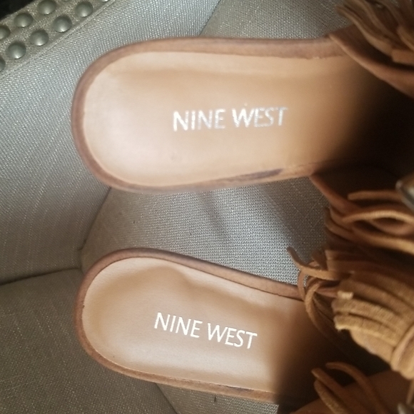 Nine West Flapper Brown Leather Suede Heels Peep Toe Shoes Woman's 8.5 M NIB - Picture 5 of 6